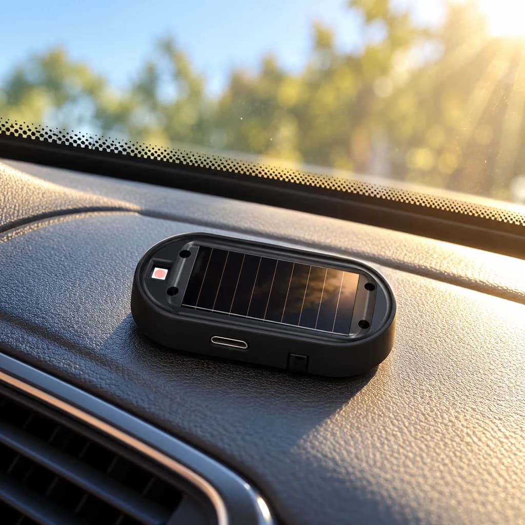 Le panneau solaire du même voyant noir reçoit la lumière du jour près du pare-brise